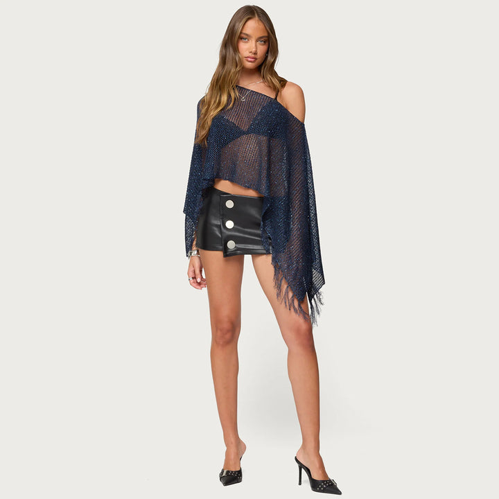 Damen Häkel-Strandponcho mit Fransen und asymmetrischem Schnitt Drune