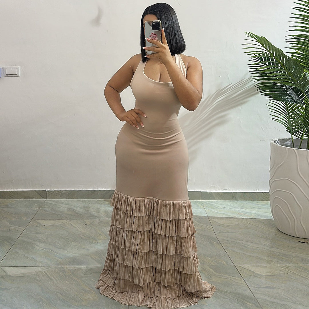Damen Maxikleid mit raffiniertem Volant und tailliertem Schnitt Drune