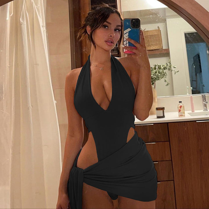 Damen Wickelkleid mit raffinierten Bindungen und tiefem V-Ausschnitt Drune
