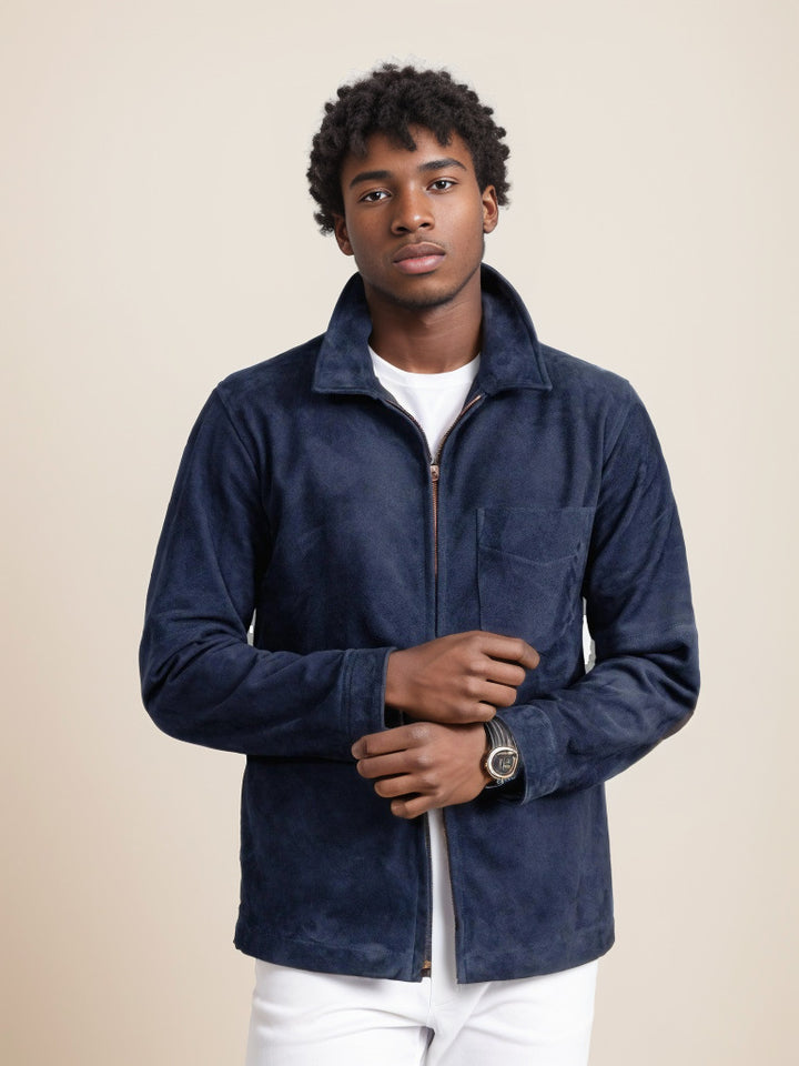Herren modische Wildlederjacke mit hohem Stehkragen Drune