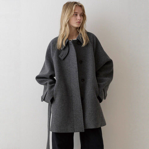 Damen gesteppter Wollmantel mit elegantem Kragen Drune