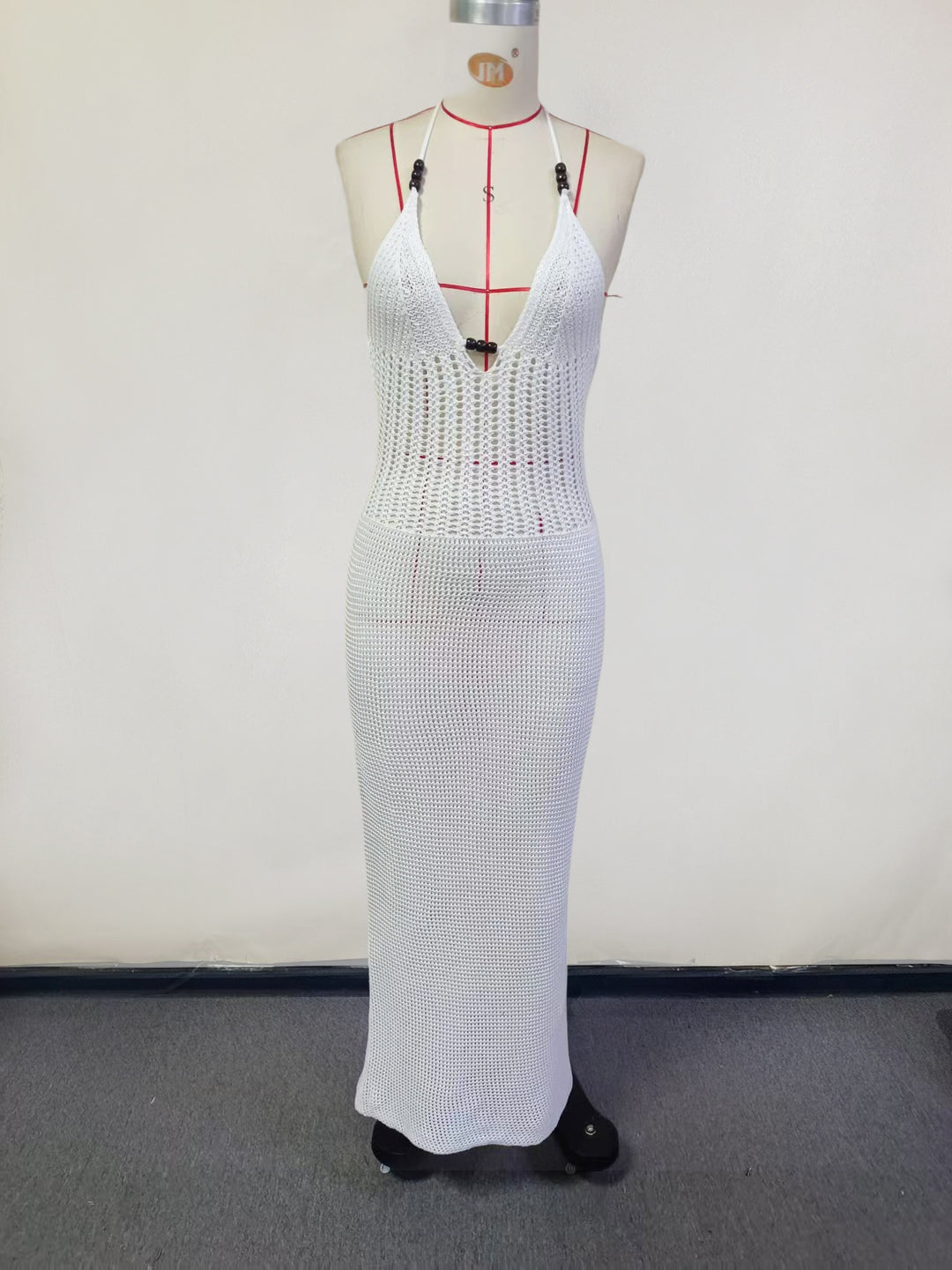Damen gehäkeltes Strandkleid mit tiefem V-Ausschnitt und herausragenden Details Drune