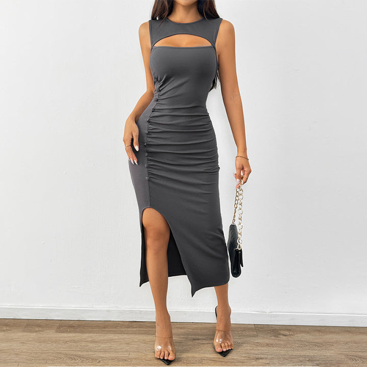 Damen Maxi-Kleid mit Cut-Out-Design und seitlicher Raffung Drune