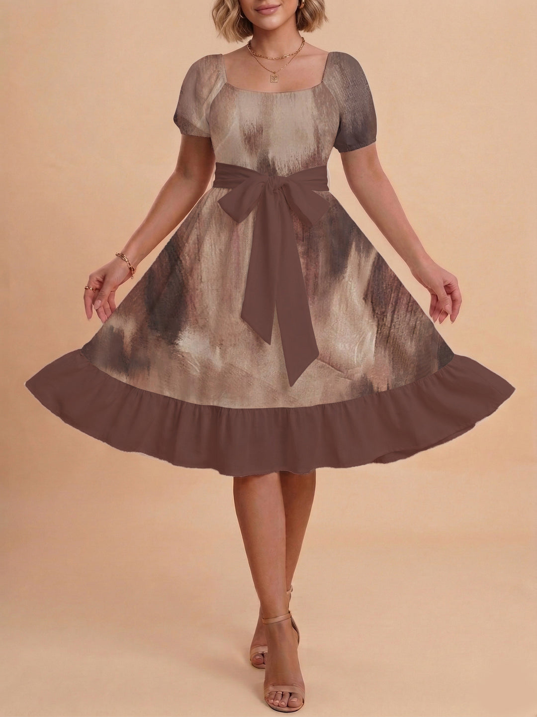 Damen schickes Glitzerkleid mit tailliertem Schnitt und Rüschensaum Drune