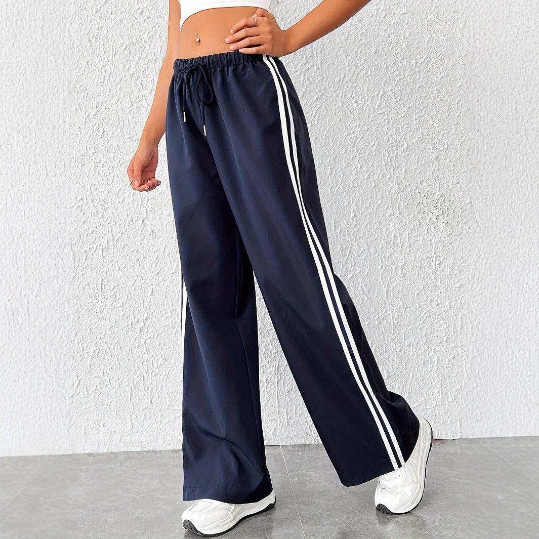 Damen Freizeithosen mit hoher Taille und sportlichen Streifen Drune