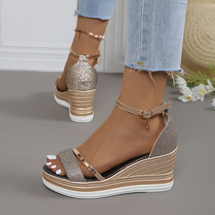 Damen Wedge-Sandalen mit modischen Riemchen und stilvollem Glitzerdesign Drune