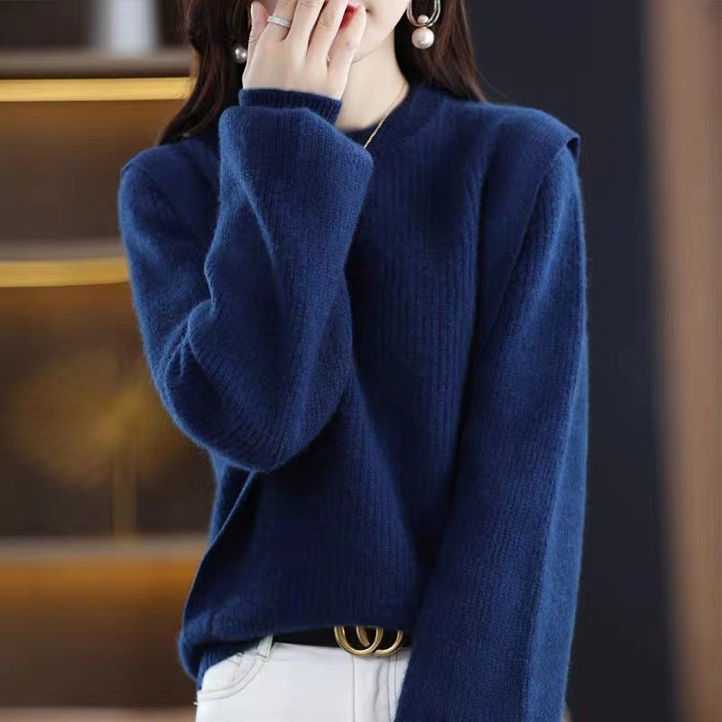 Damen lässiger Strickpullover mit modernem Rippenmuster und weit geschnittenen Ärmeln Drune