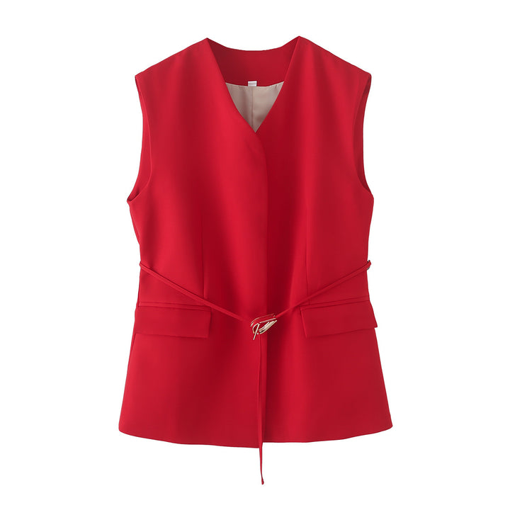 Damen elegantes Blazer- und Hosen-Ensemble mit modernem Gürtel Drune