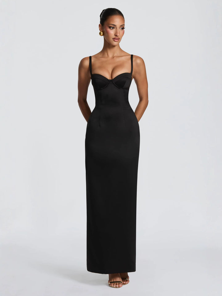 Damen Figurbetontes Midi-Kleid mit Herzausschnitt und verstellbaren Trägern Drune