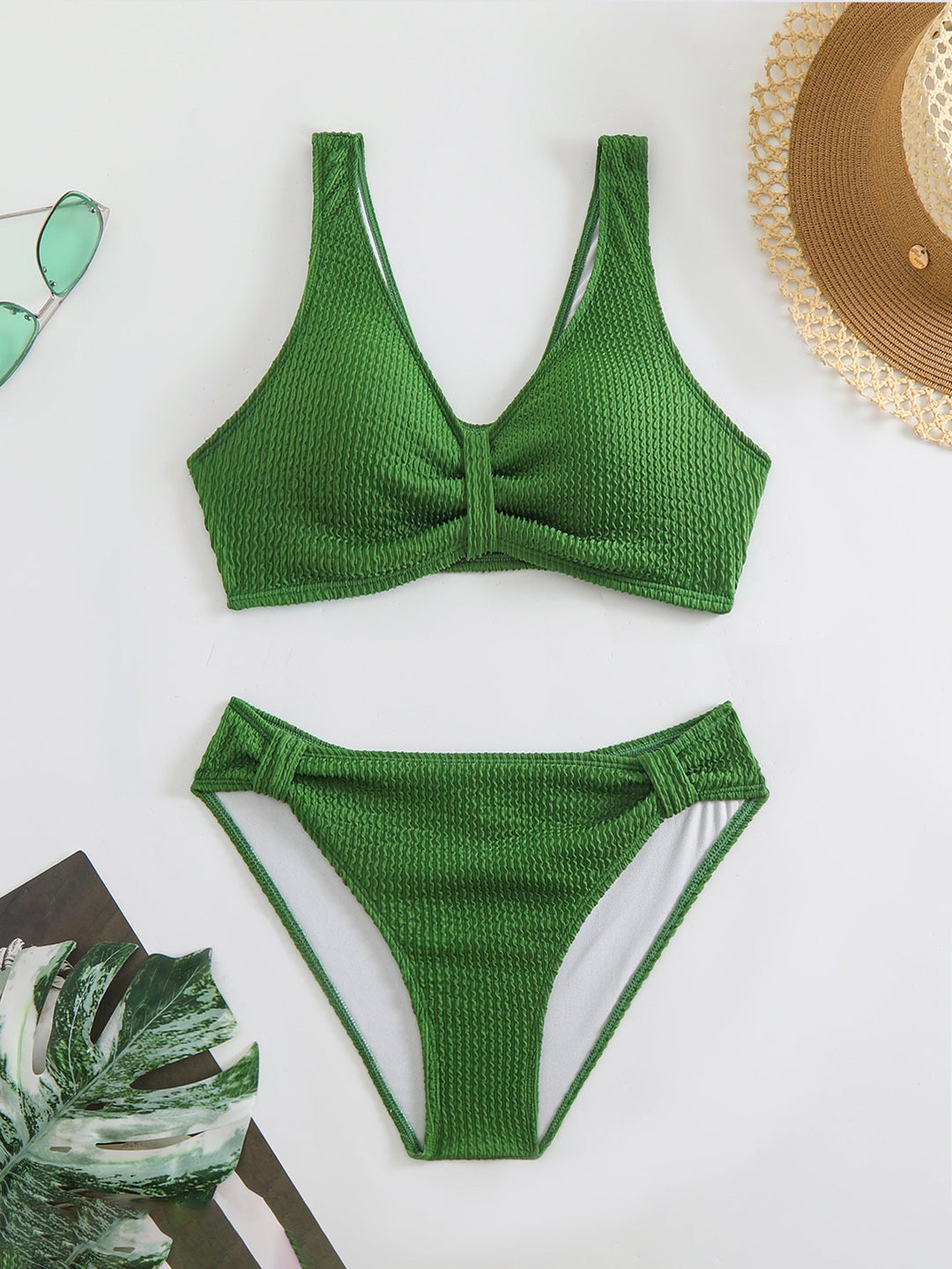 Damen strukturierter Bikini mit versetztem Band Drune