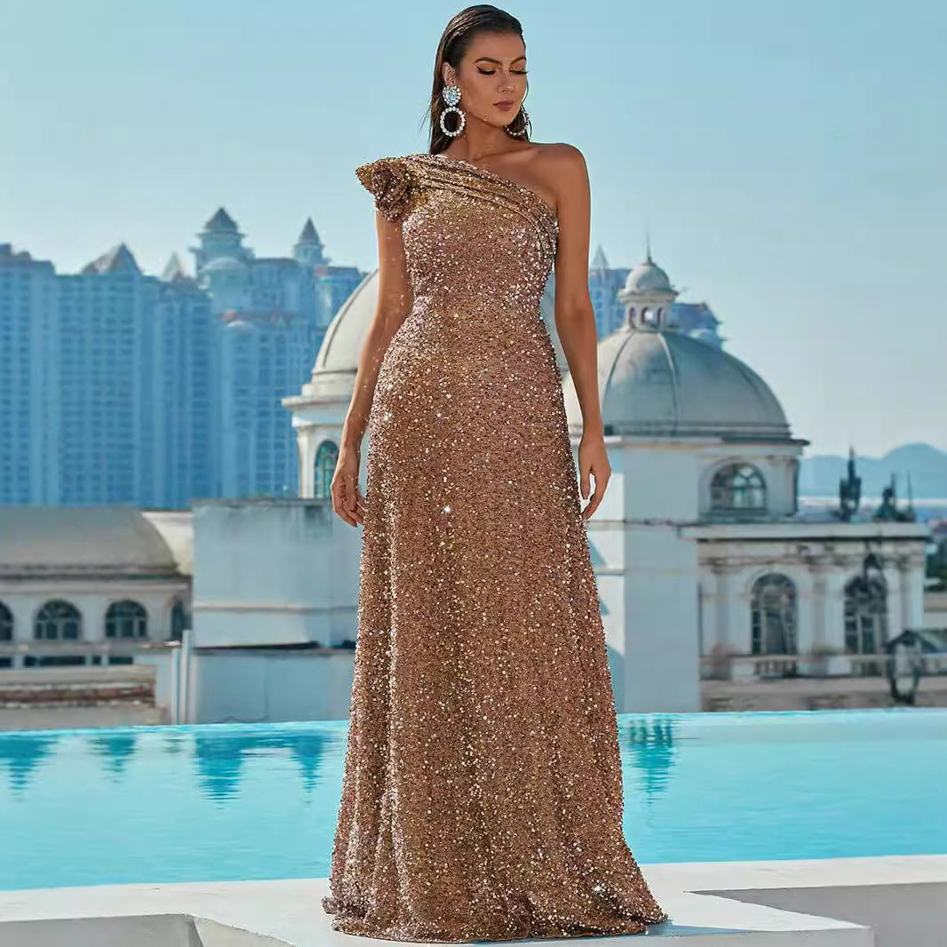 Damen Glamouröses Abendkleid mit asymmetrischem Design und Paillettenbesatz Drune