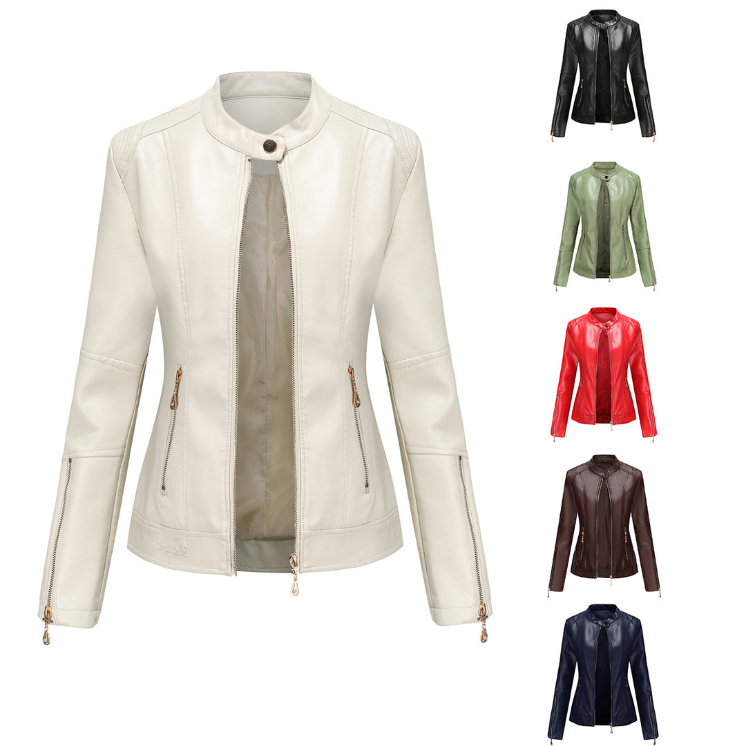 Damen modische Faux-Lederjacke mit minimalistischen Akzenten Drune