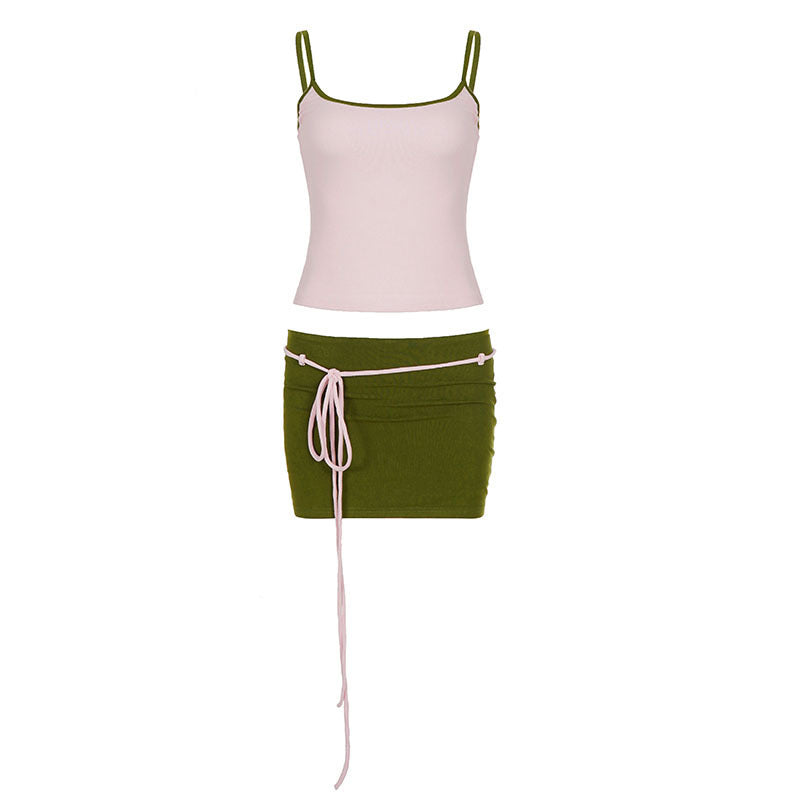 Damen Sportliches Top und Minirock-Set mit verstellbarem Bund Drune