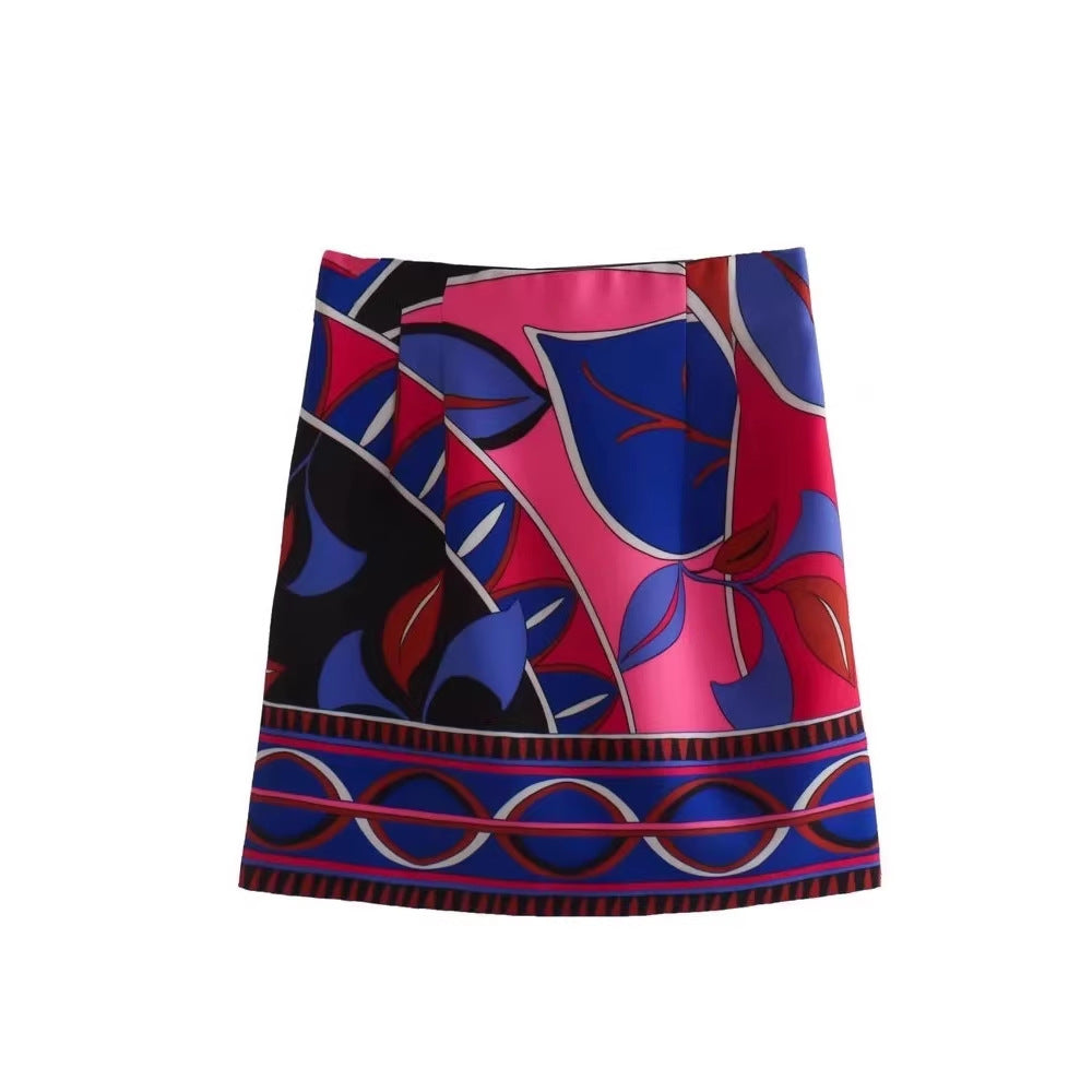 Damen Minirock mit modernem floralem Muster und elastischem Bund Drune