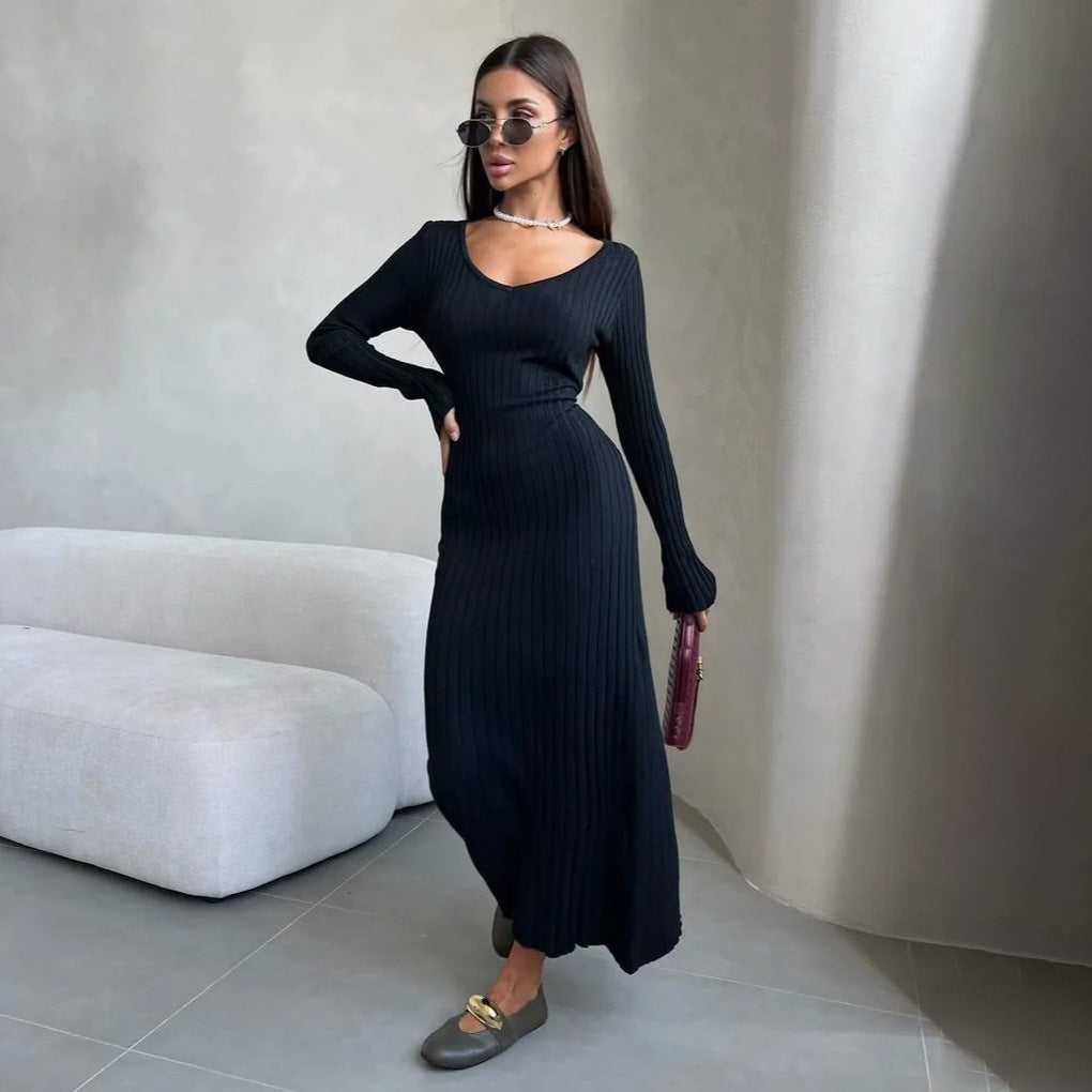 Damen Maxikleid mit raffiniertem Rippenstrick und schulterfreiem Design Drune