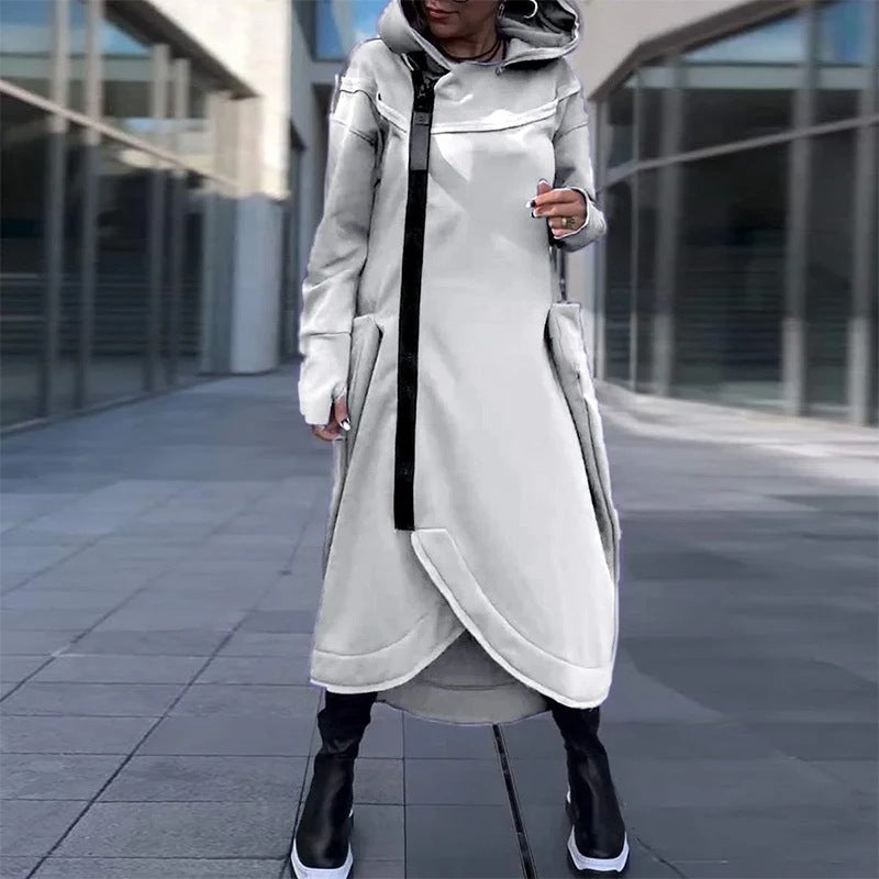 Damen modischer Kapuzenmantel mit seitlichen Taschen und asymmetrischem Saum Drune