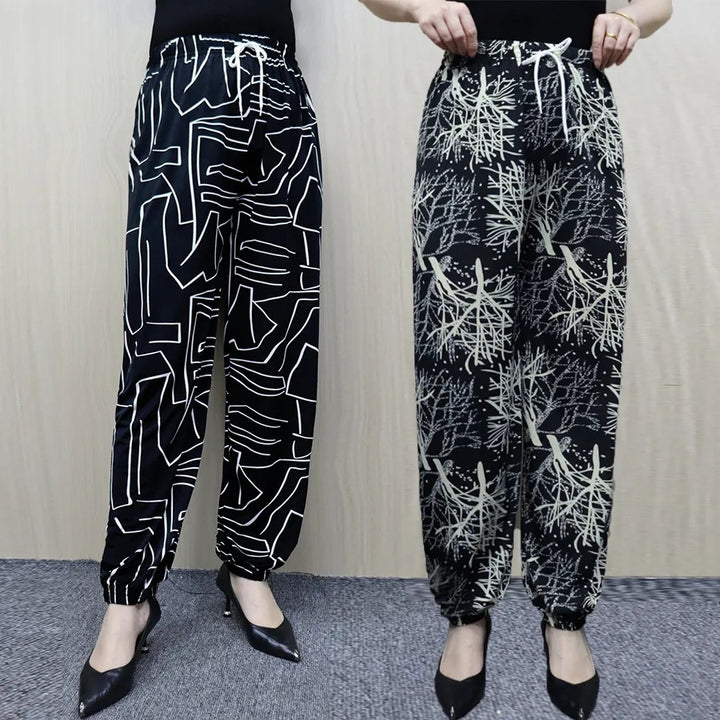Damen Bequeme Freizeithose mit Paris-Motiv und elastischem Bund Drune