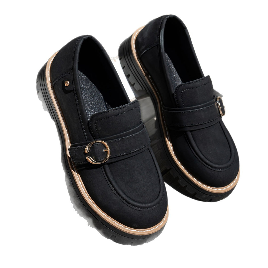 Damen robuster Loafer mit grober Profilsohle, gepolstertem Komfortfußbett und zierlicher Metallschnalle Drune