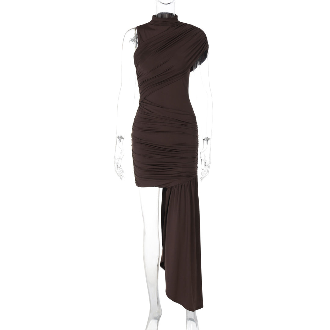 Damen Elegantes asymmetrisches Minikleid mit Drapierung und seitlichem Schlitz Drune