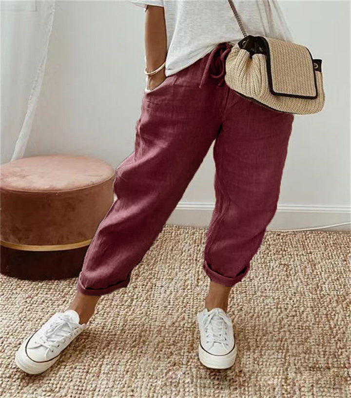 Damen lässige Leinenhose mit körpernaher Passform und praktischen Taschen Drune