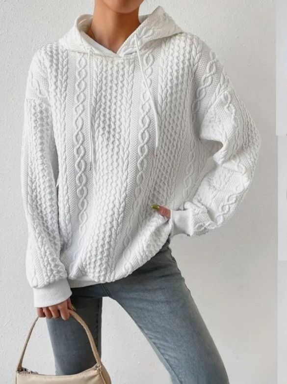 Damen Oversized Pullover mit strukturiertem Waffelmuster und Kapuze Drune