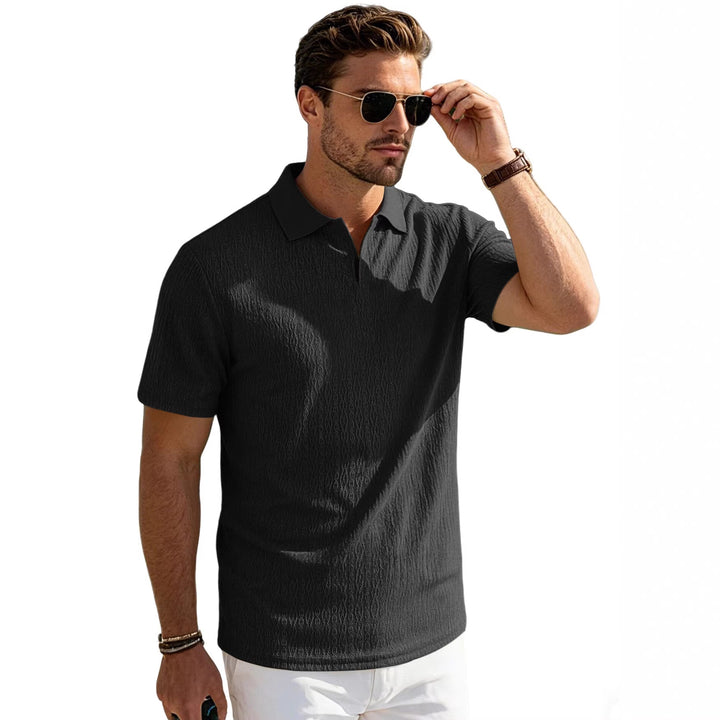 Herren nan elegantes Kurzarm-Polo aus strukturierter Micro-Jacquard-Baumwollmischung mit formstabilem Hemdkragen Drune