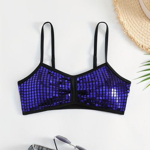 Damen Crop-Bikini-Top mit glitzerndem Netzdesign Drune