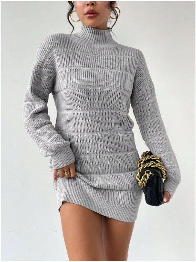 Damen Strickkleid mit hohem Kragen und strukturiertem Muster Drune