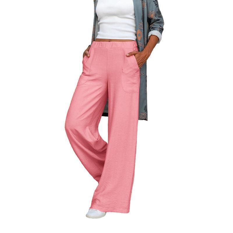 Damen weite Leinenhose mit praktischen Seitentaschen und elastischem Bund Drune