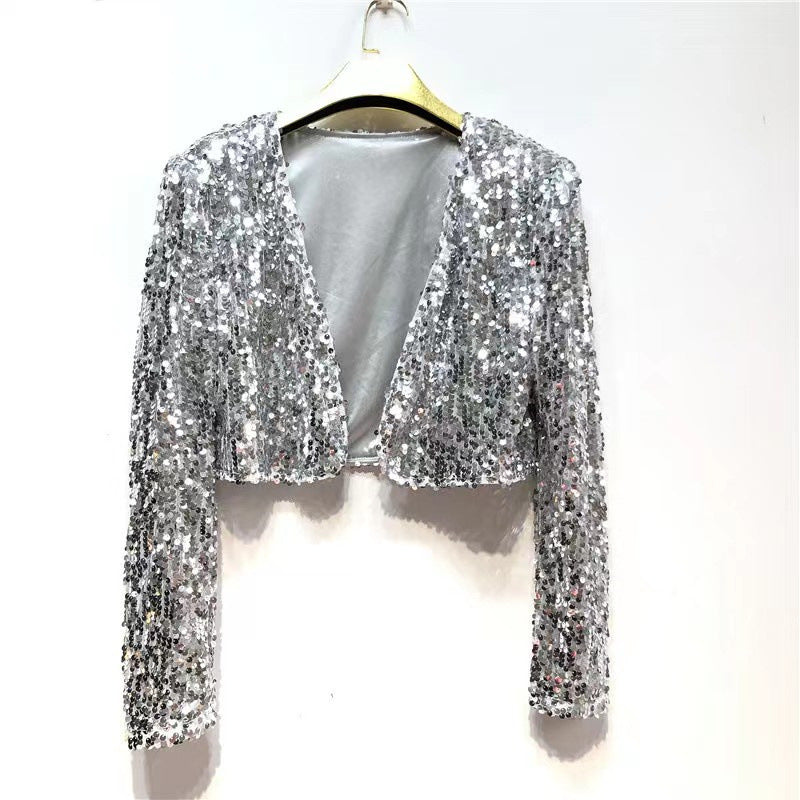 Damen Glitzernde Paillettenjacke mit langem Arm und offenem Schnitt Drune