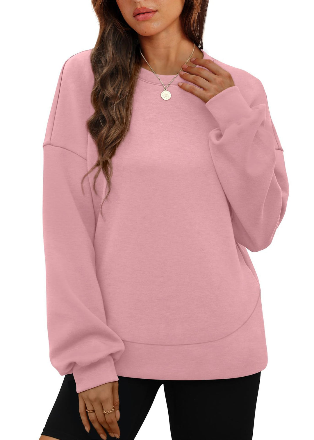 Damen nan lässiges Oversize Rundhals-Sweatshirt mit überschnittener Schulter gerundetem Saum und weichem Innenfutter Drune