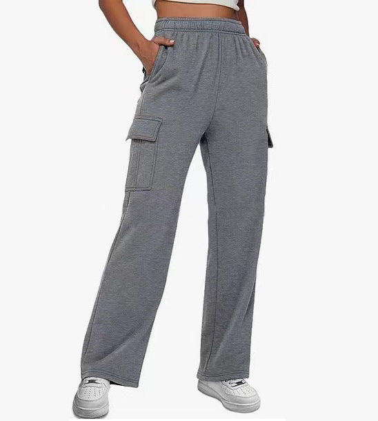 Damen nan lässige Cargo-Freizeithose mit weitem Bein elastischem Bund und aufgesetzten Taschen Drune