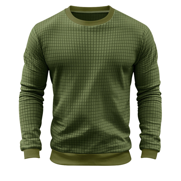 Herren nan strukturiertes Karo-Strick-Sweatshirt mit Rundhalsausschnitt und körperbetonter Athletik-Passform Drune