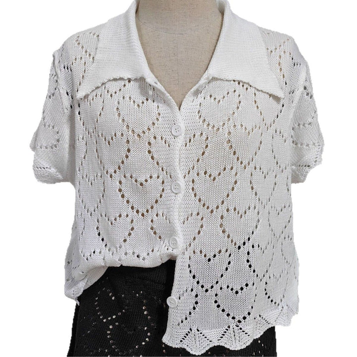 Damen luftiger Häkel-Cardigan mit modischem Lochmuster Drune