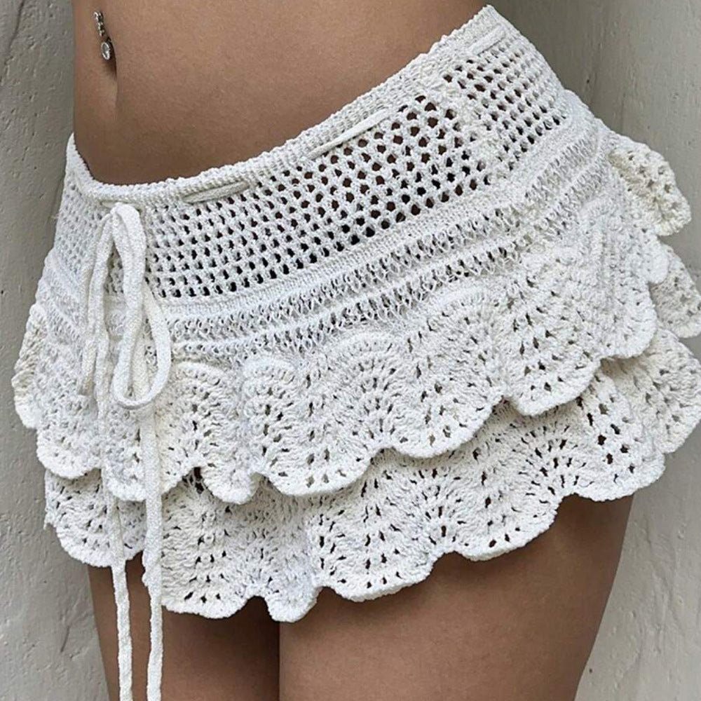 Damen asymmetrischer Häkel-Sommerrock Drune