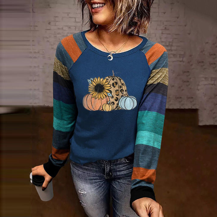 Damen lässiger Longsleeve mit kreativem Druckdesign Drune