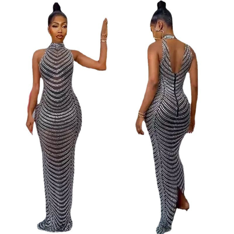 Damen Glamouröses Pailletten-Maxikleid mit figurbetontem Schnitt und schickem Rückenausschnitt Drune