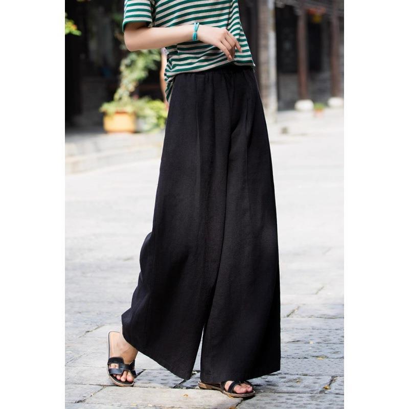 Damen weit geschnittene Leinenhose mit elastischem Bund und praktischen Taschen Drune