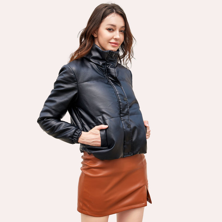 Damenkuschelige Kunstlederjacke mit raffiniertem Steppdesign Drune