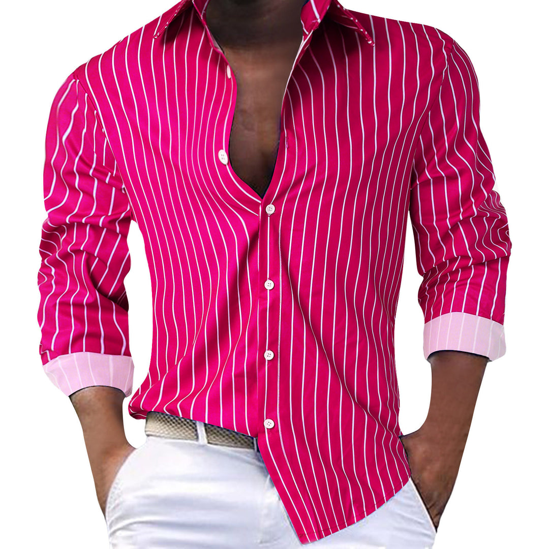 Herren gestreifte Hemdbluse mit tiefem V-Ausschnitt und eleganter Knopfdetails Drune