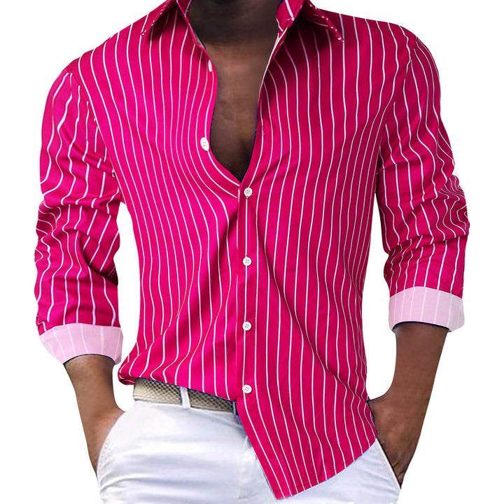 Herren gestreifte Hemdbluse mit tiefem V-Ausschnitt und eleganter Knopfdetails Drune