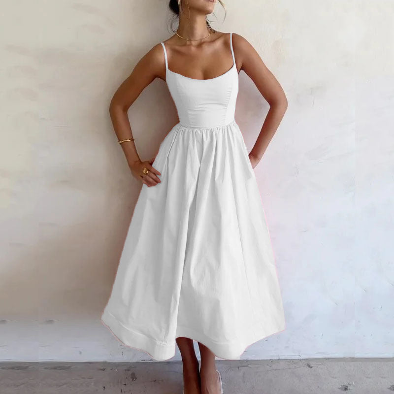 Damen Midi-Kleid mit tailliertem Oberteil und schwingendem Rock Drune