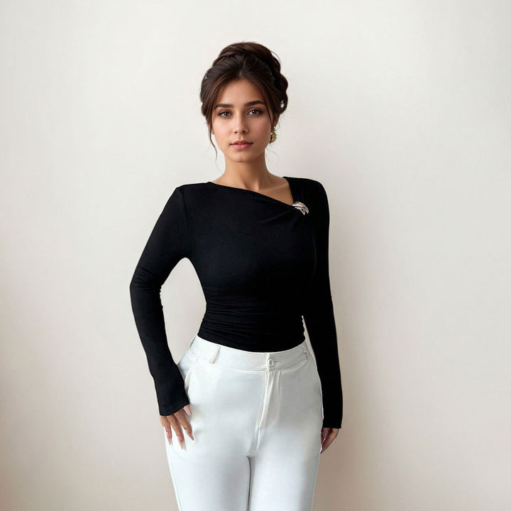 Damen Figurbetontes Langarmtop mit elegantem Twist-Detail Drune