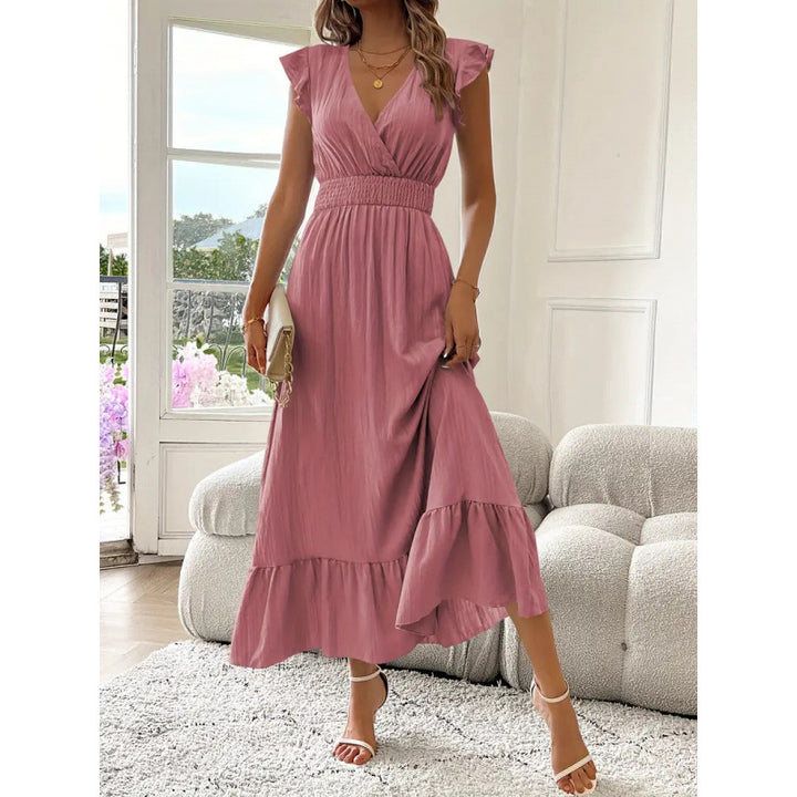 Damen Maxikleid mit voluminösen Rüschenärmel und elegantem Bund Drune