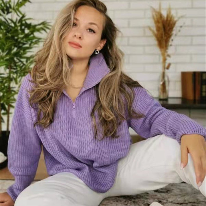 Damen Strickpullover mit Stehkragen Drune
