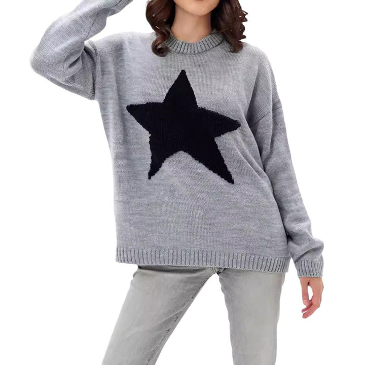 Damen Grobstrickpullover mit auffälligem Sternmotiv und lässigem Schnitt Drune