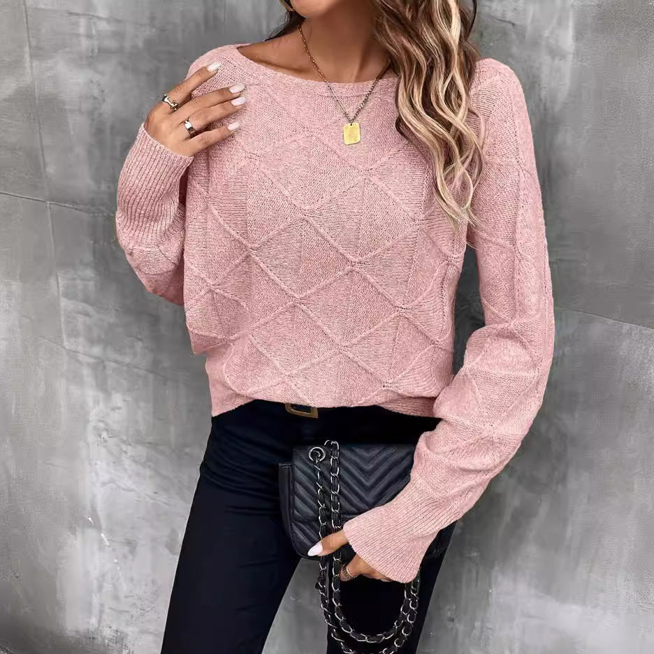 Damen Modischer Strickpullover mit modernem Rautenmuster und weitem Schnitt Drune