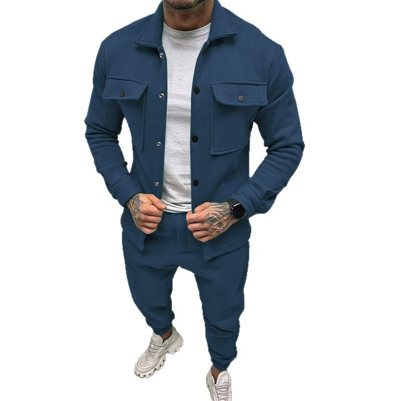 Herren nan Overshirt- und Jogginghose-Set mit aufgesetzten Klappentaschen, ergonomischem Schnitt und elastischem Bund Drune