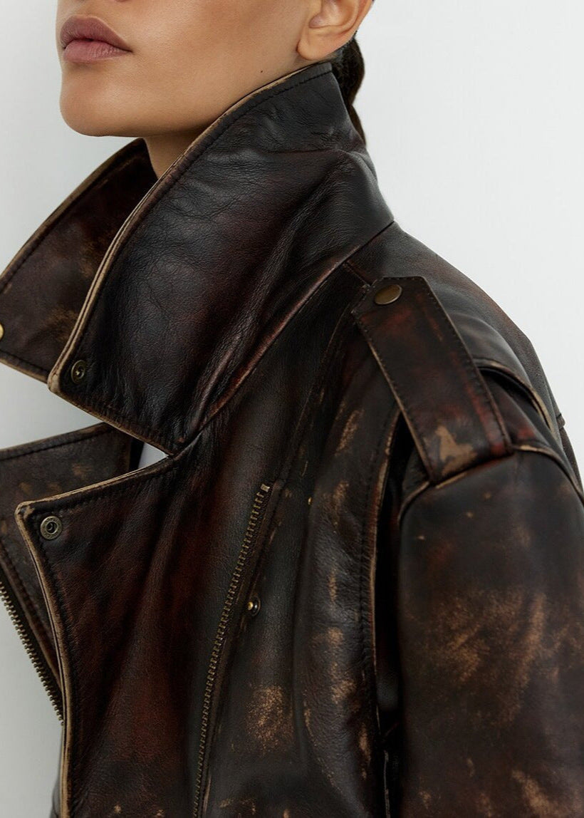 Drune | Leder Gekürzte Bikerjacke