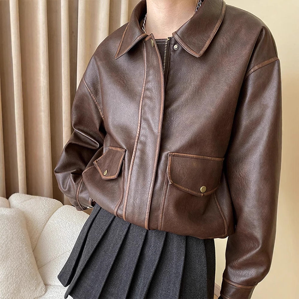 Damen Kunstlederjacke mit praktischen Taschen und modischem Schnitt Drune